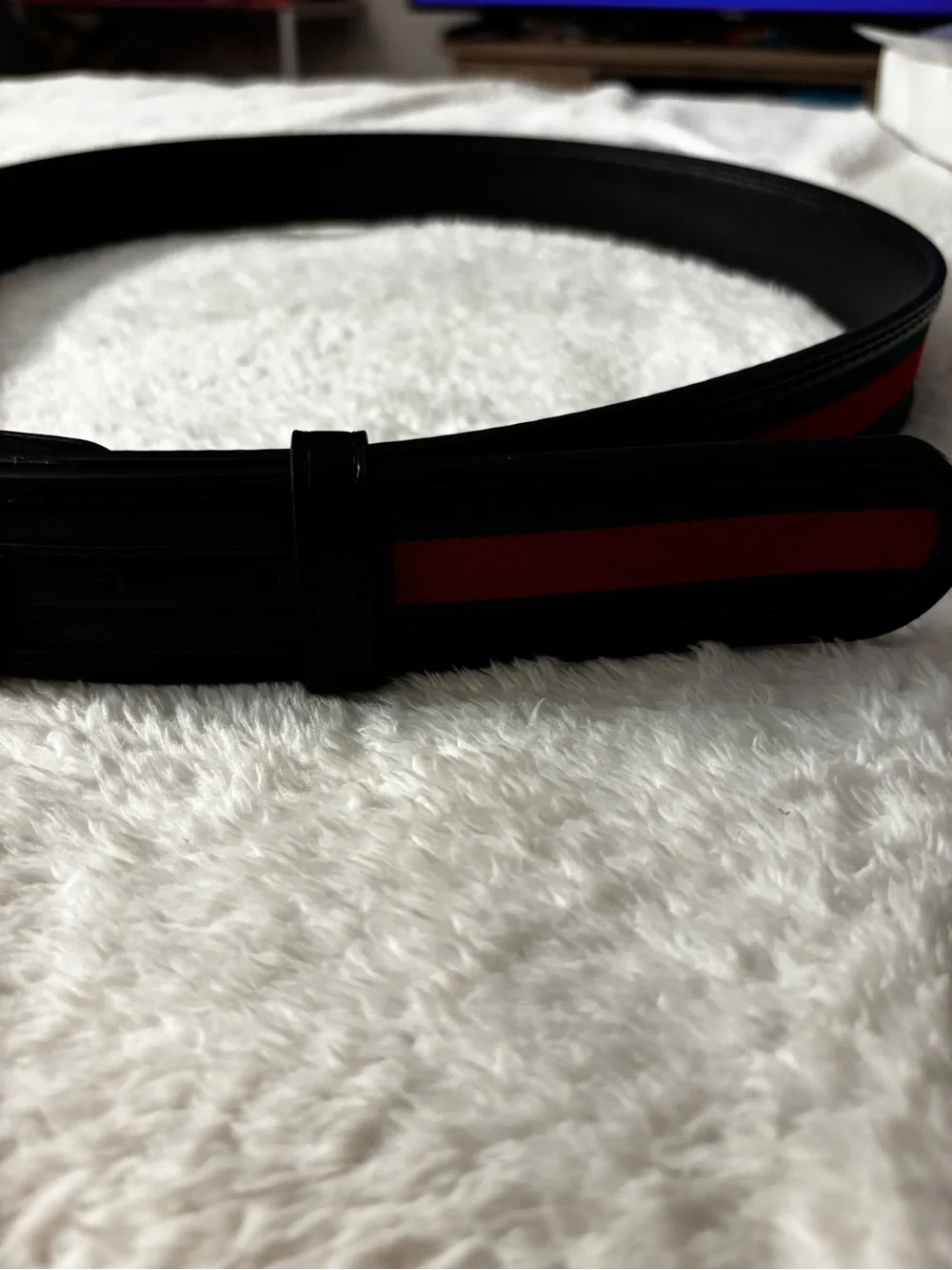New !! Men’s Web Stripe Belt with Double G Buckle - Black/Green/Red